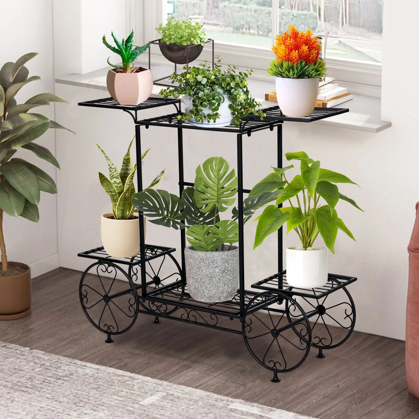 Large Metal Plant Stand 6 Tier Garden Cart