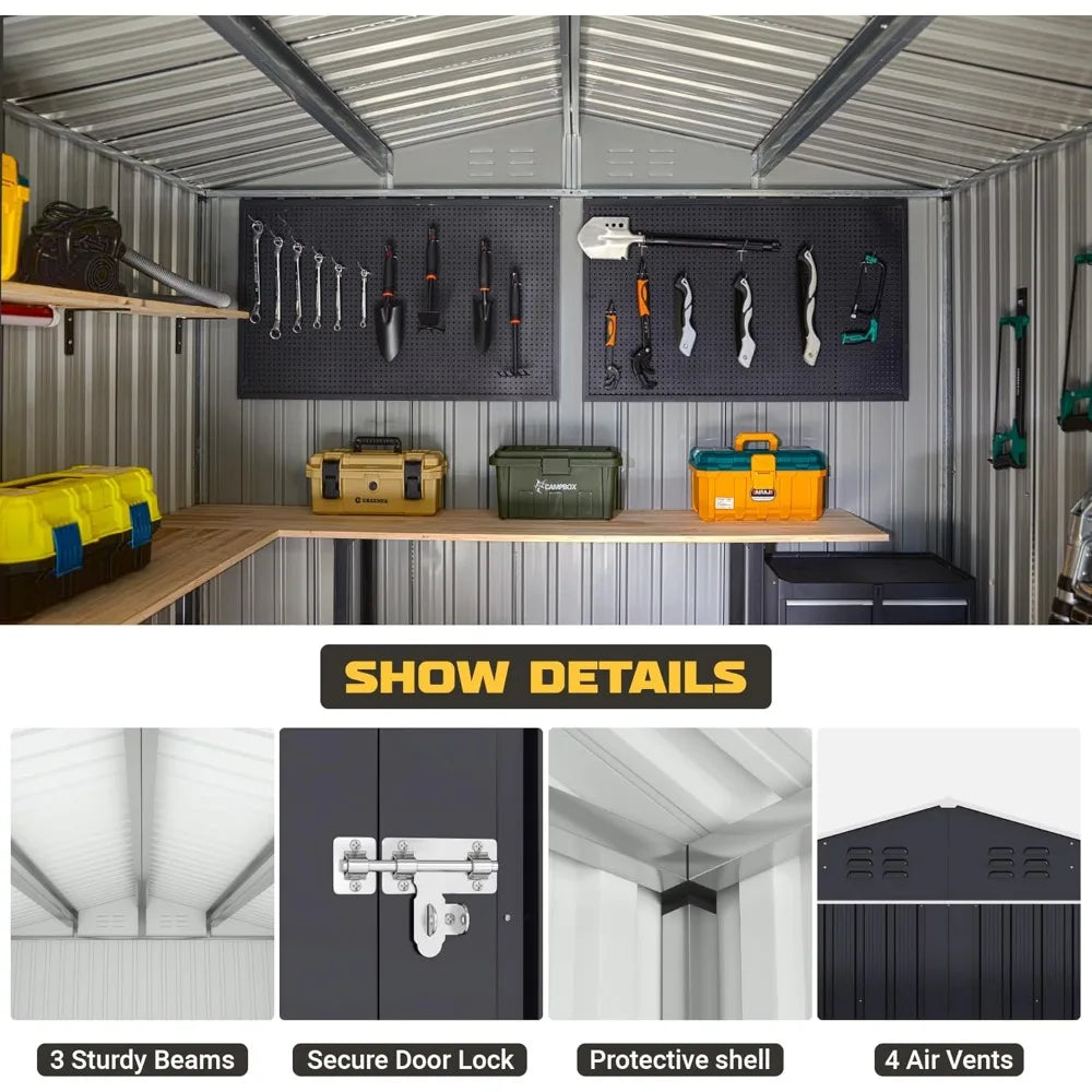 8 x 12 FT Outdoor Storage Shed, Garden, Patio, Lawn, Black