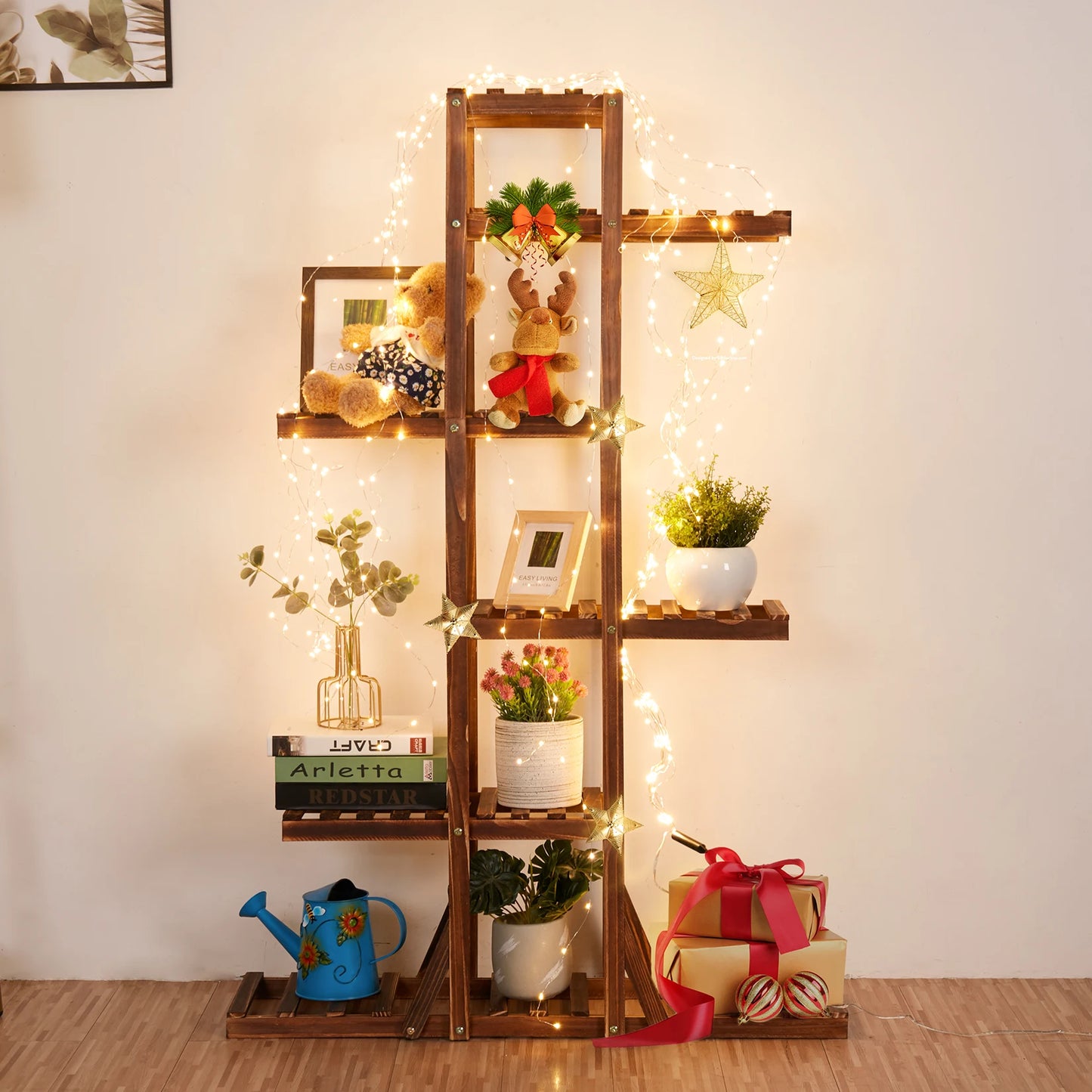 6 Tier Wooden Plant Stand Carbonized