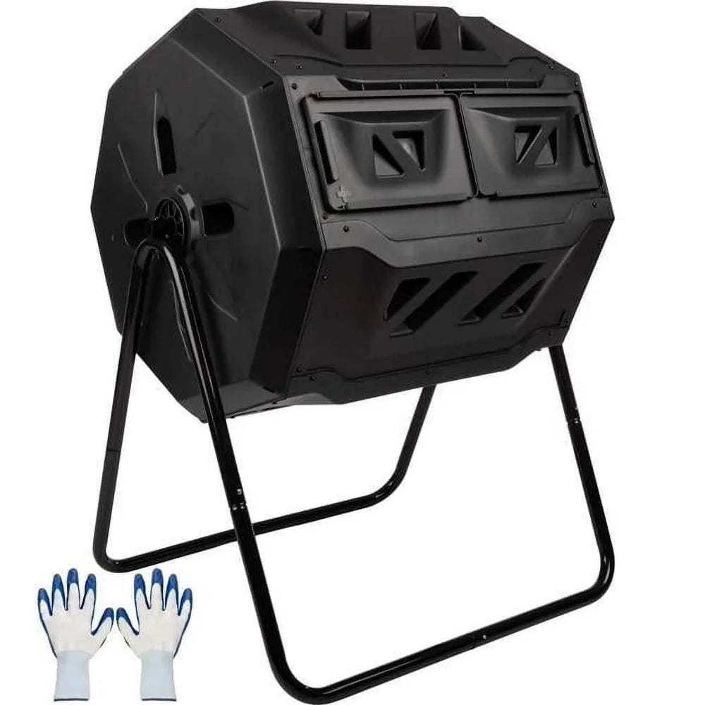 Compost Tumbler Bin Dual Chamber 43 Gal Outdoor