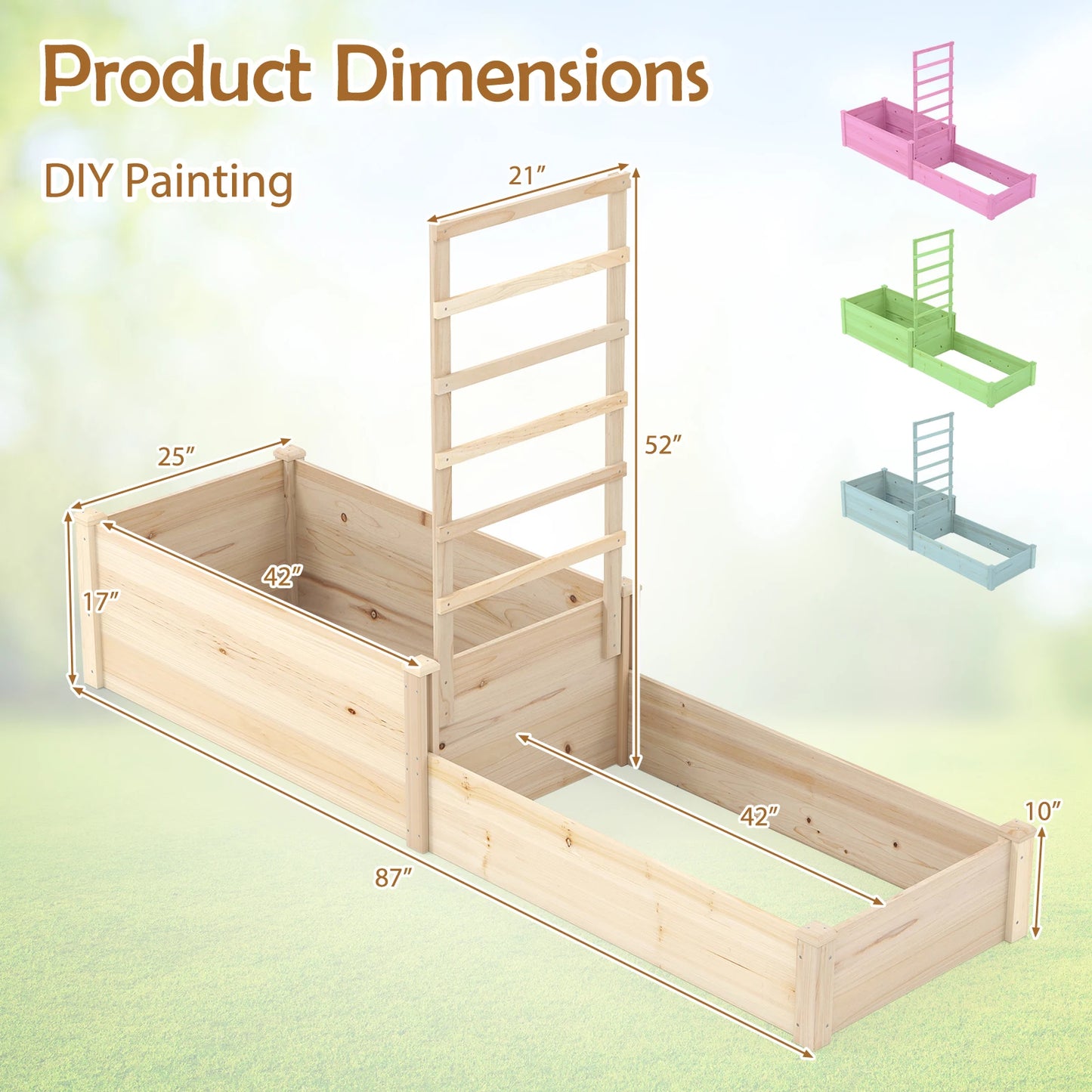 87" Raised Garden Bed w/ Trellis 2 Planter Boxes Open-ended Base