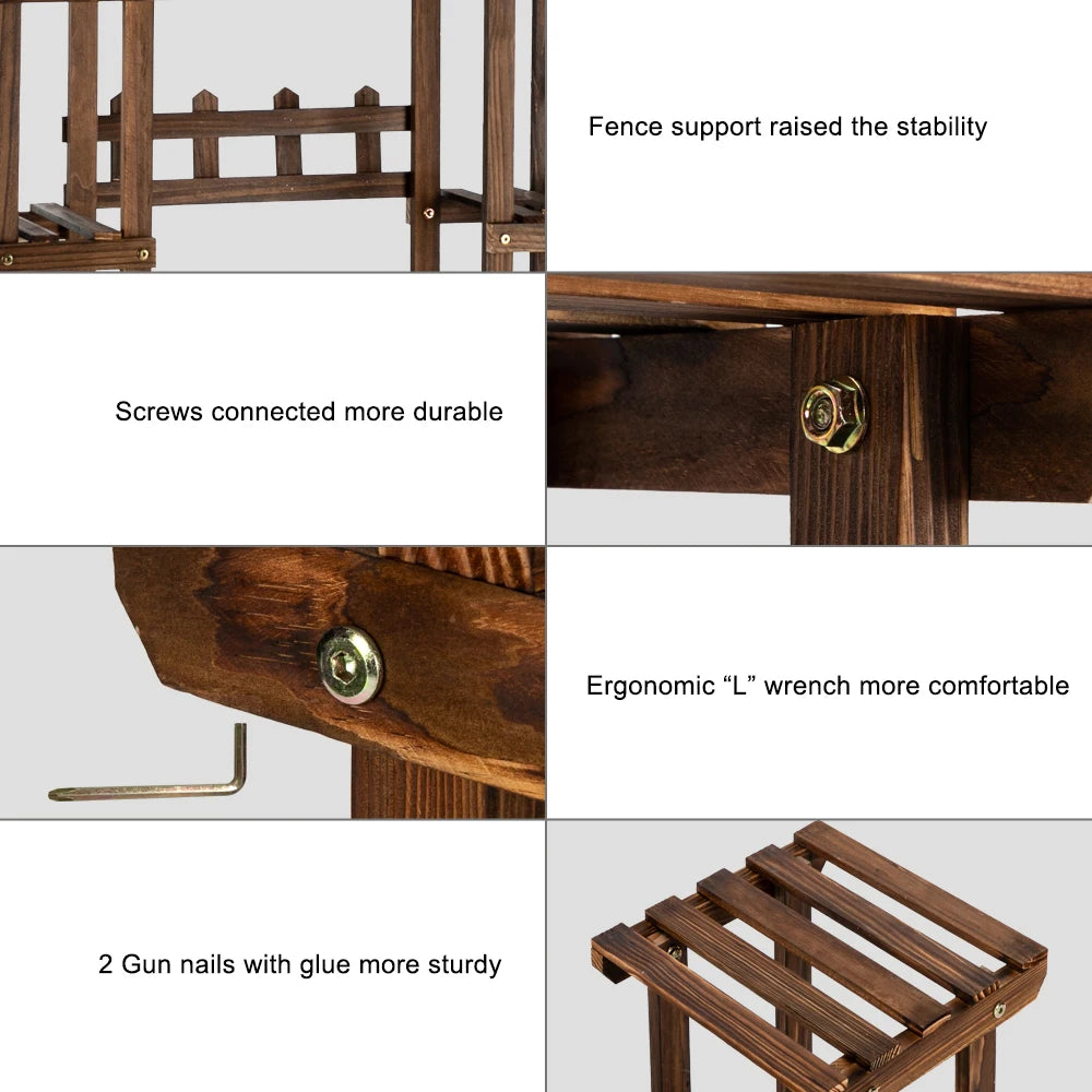 6-Story 11-Seat Multifunctional Carbonized Wood Plant Stand