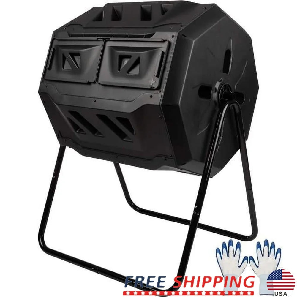 Compost Tumbler Bin Dual Chamber 43 Gal Outdoor