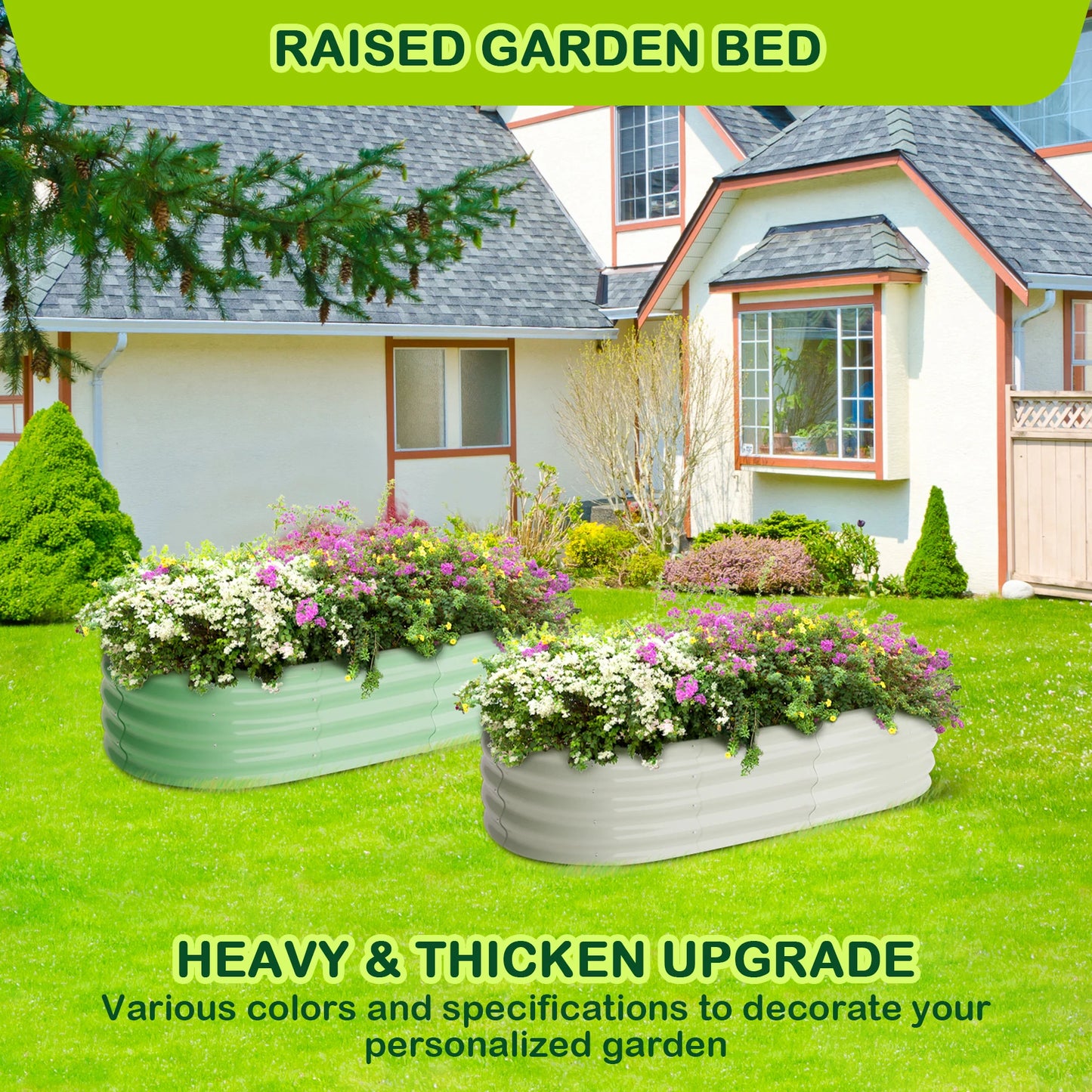 2 Pcs 4.5x2x1ft Oval Raised Garden Bed, Galvanized
