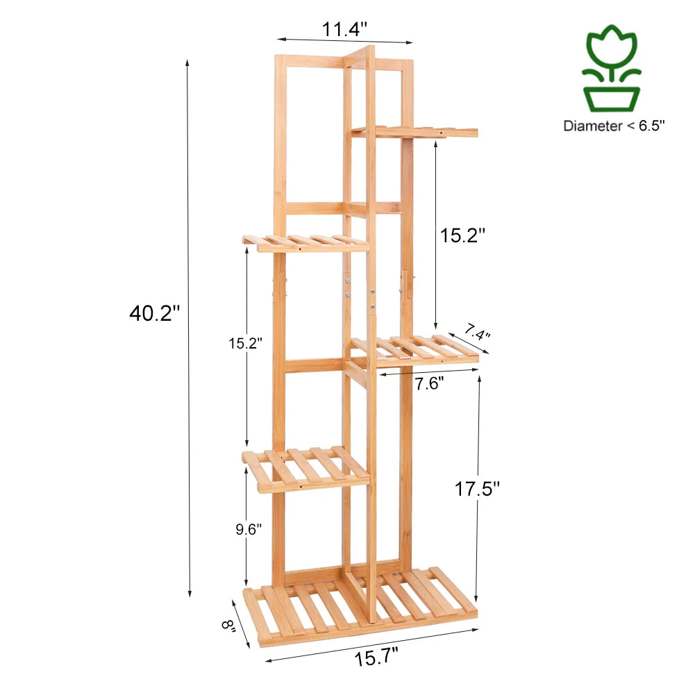 5 Tiers Bamboo Plant Stand Tall Storage Display