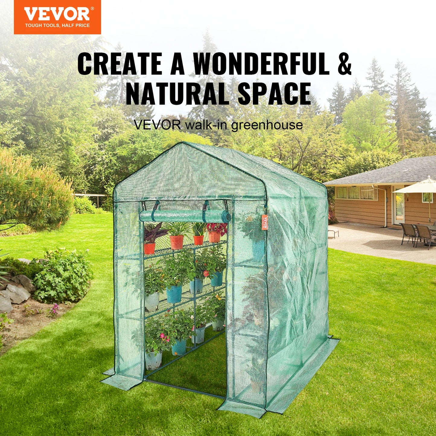 Walk-in Green House Greenhouse with Shelves