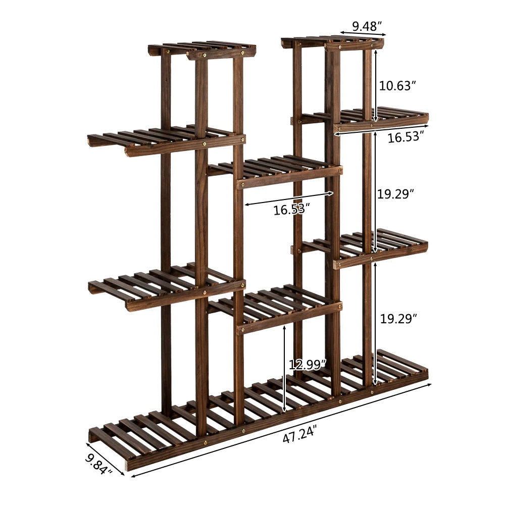6-Story 11-Seat Multifunctional Carbonized Wood Plant Stand