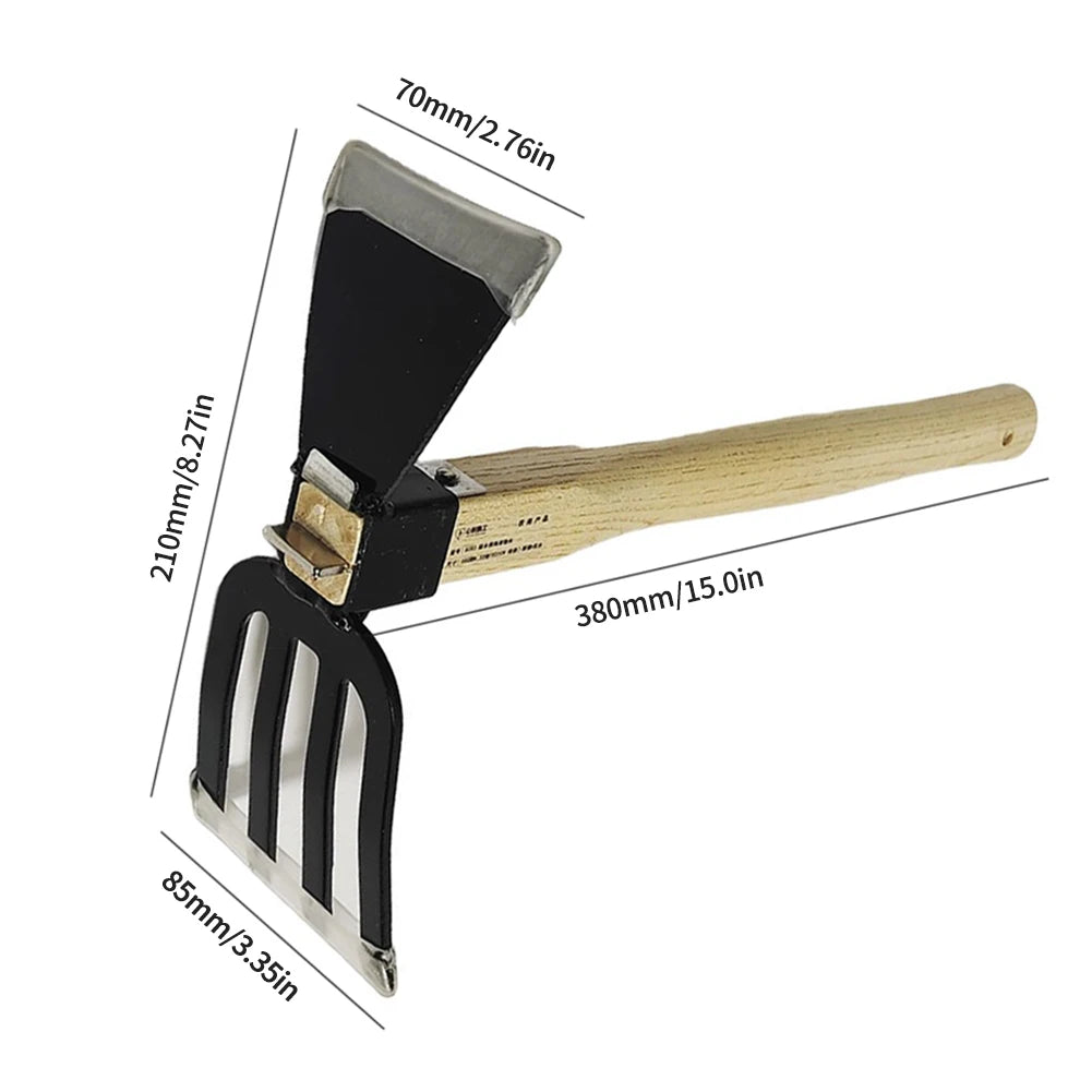 Hand Cultivator with Wooden Handle Garden Rake