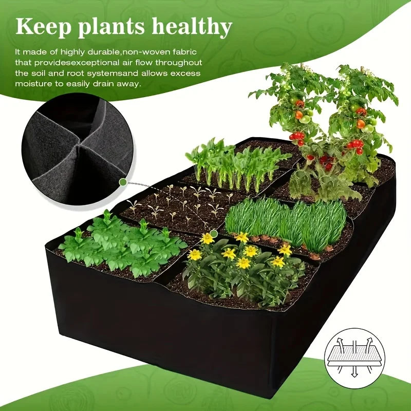 Garden Bed, 128 Gallon 8 Grids Grow Bags, 3x6FT