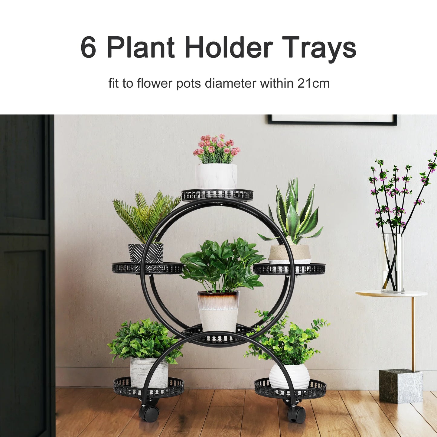 Rolling Metal Plant Stand Flower Storage Shelf