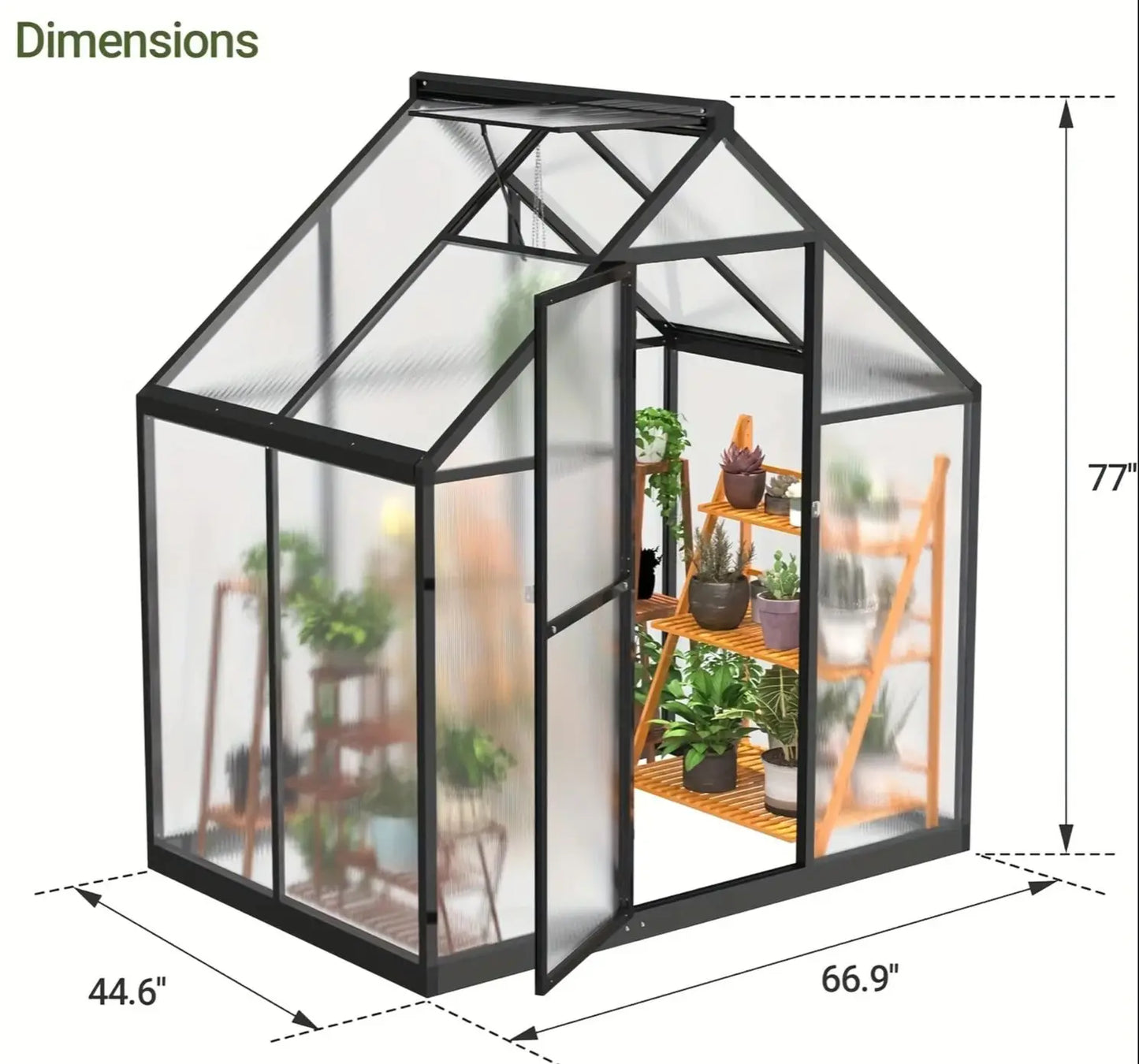 4x6FT Polycarbonate Greenhouse, PC Panels & Aluminum Frame