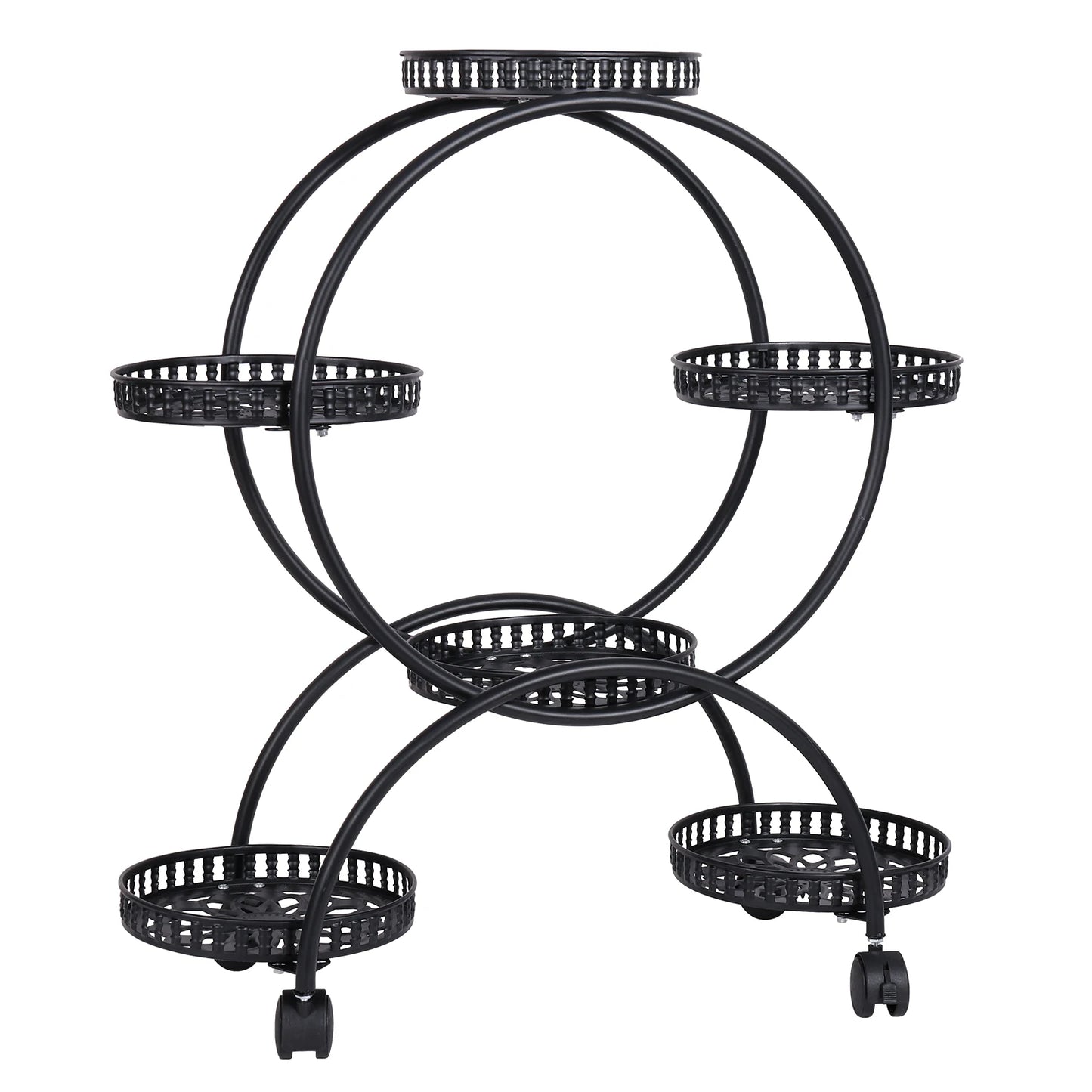 Rolling Metal Plant Stand Flower Storage Shelf