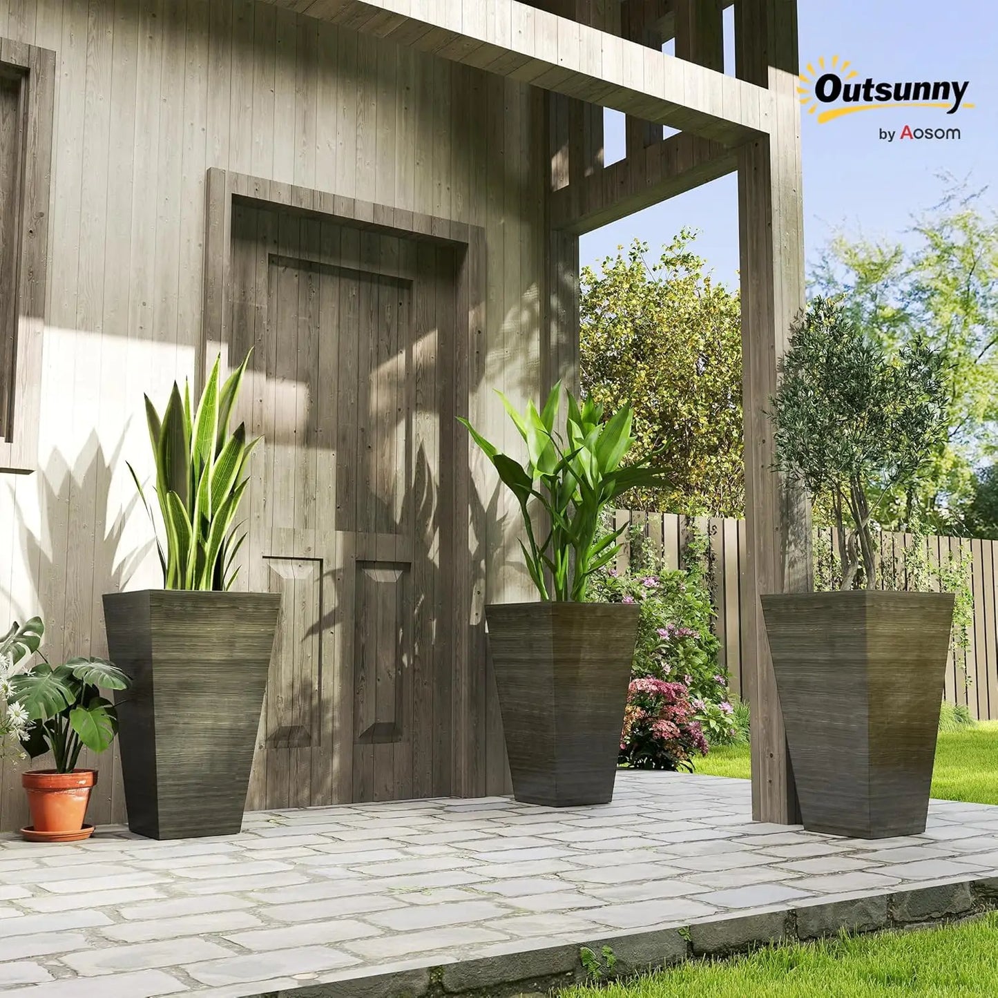 Outdoor Planter Set of 3, 28 Inch Taper Pots