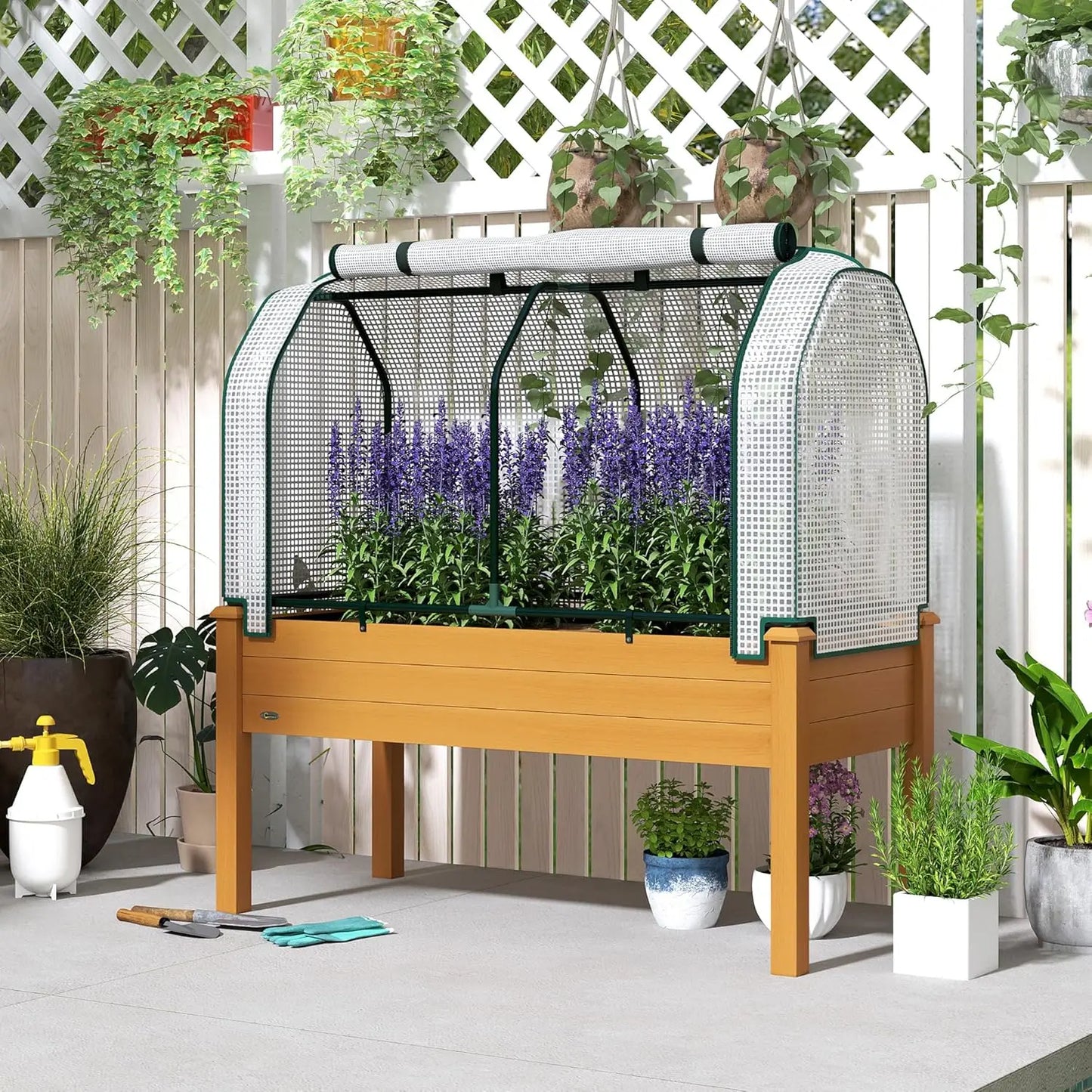 Raised Garden Bed with PE Greenhouse Cover Outdoor