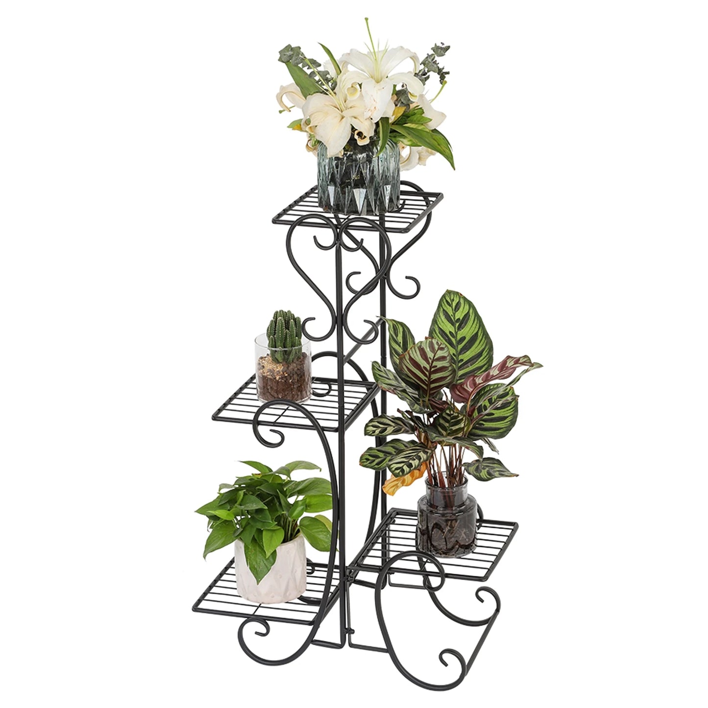 4 Potted Square Flower Metal Shelves Stand