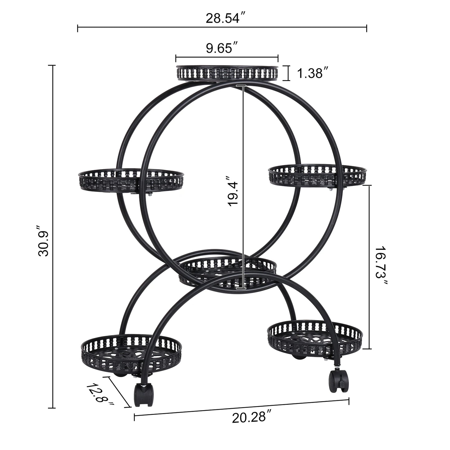 Rolling Metal Plant Stand Flower Storage Shelf
