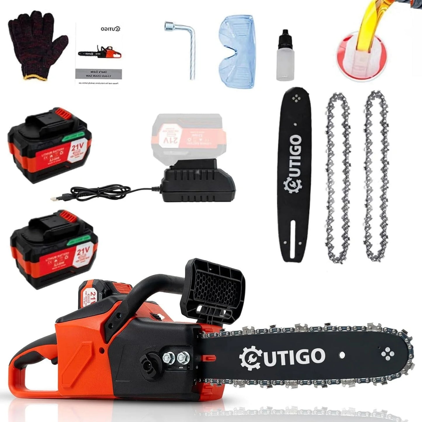 1000W Brushless Chainsaw 12-Inch with 2×21V Batteries