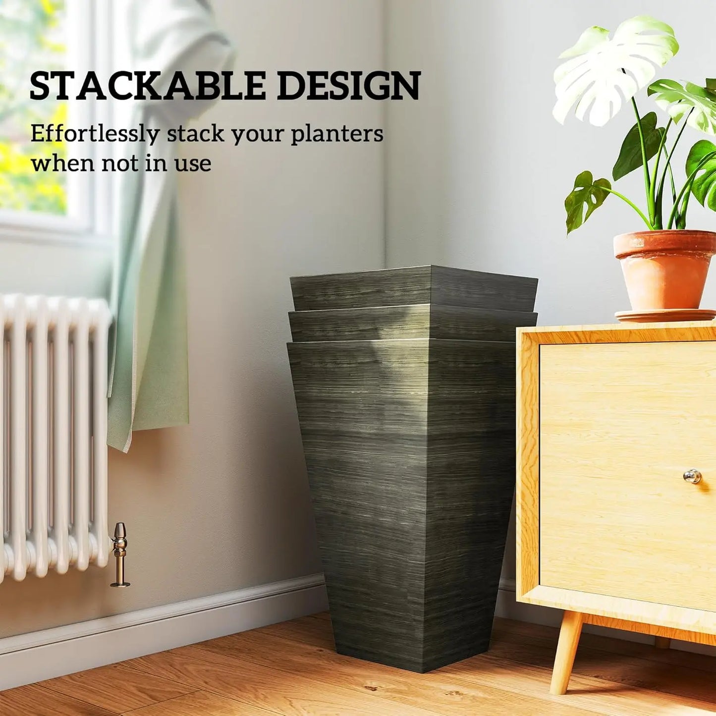 Outdoor Planter Set of 3, 28 Inch Taper Pots