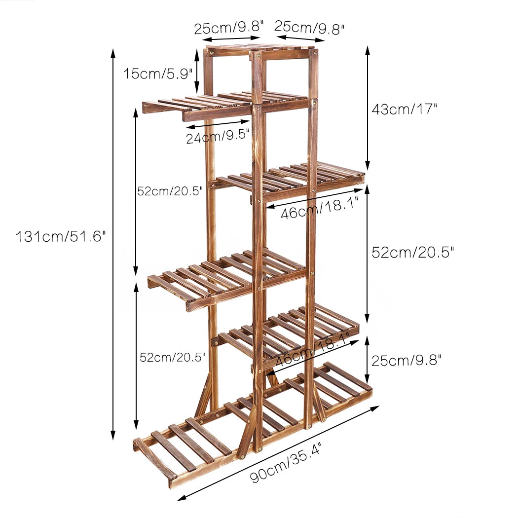 6 Tier Wooden Plant Stand Carbonized