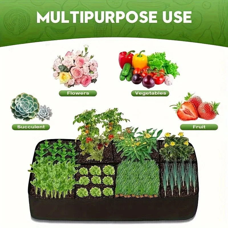 Garden Bed, 128 Gallon 8 Grids Grow Bags, 3x6FT