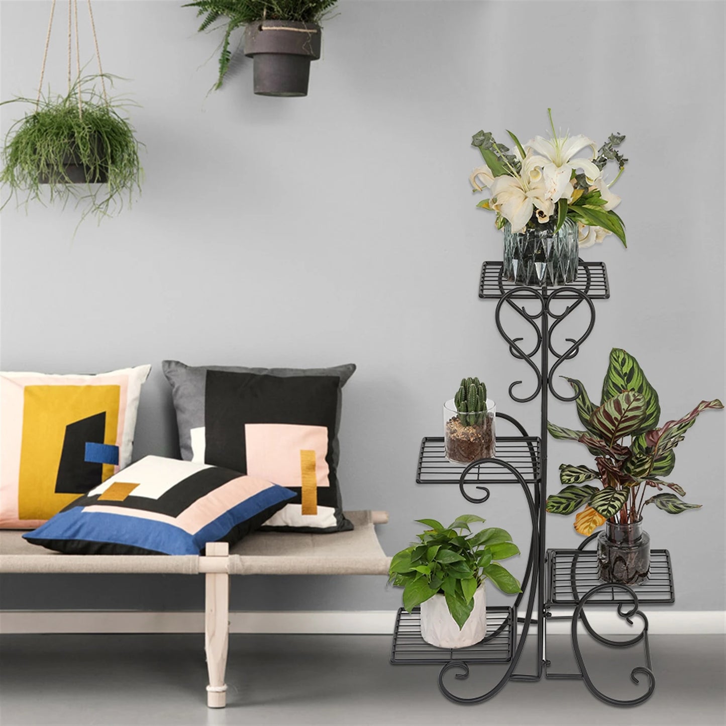 4 Potted Square Flower Metal Shelves Stand