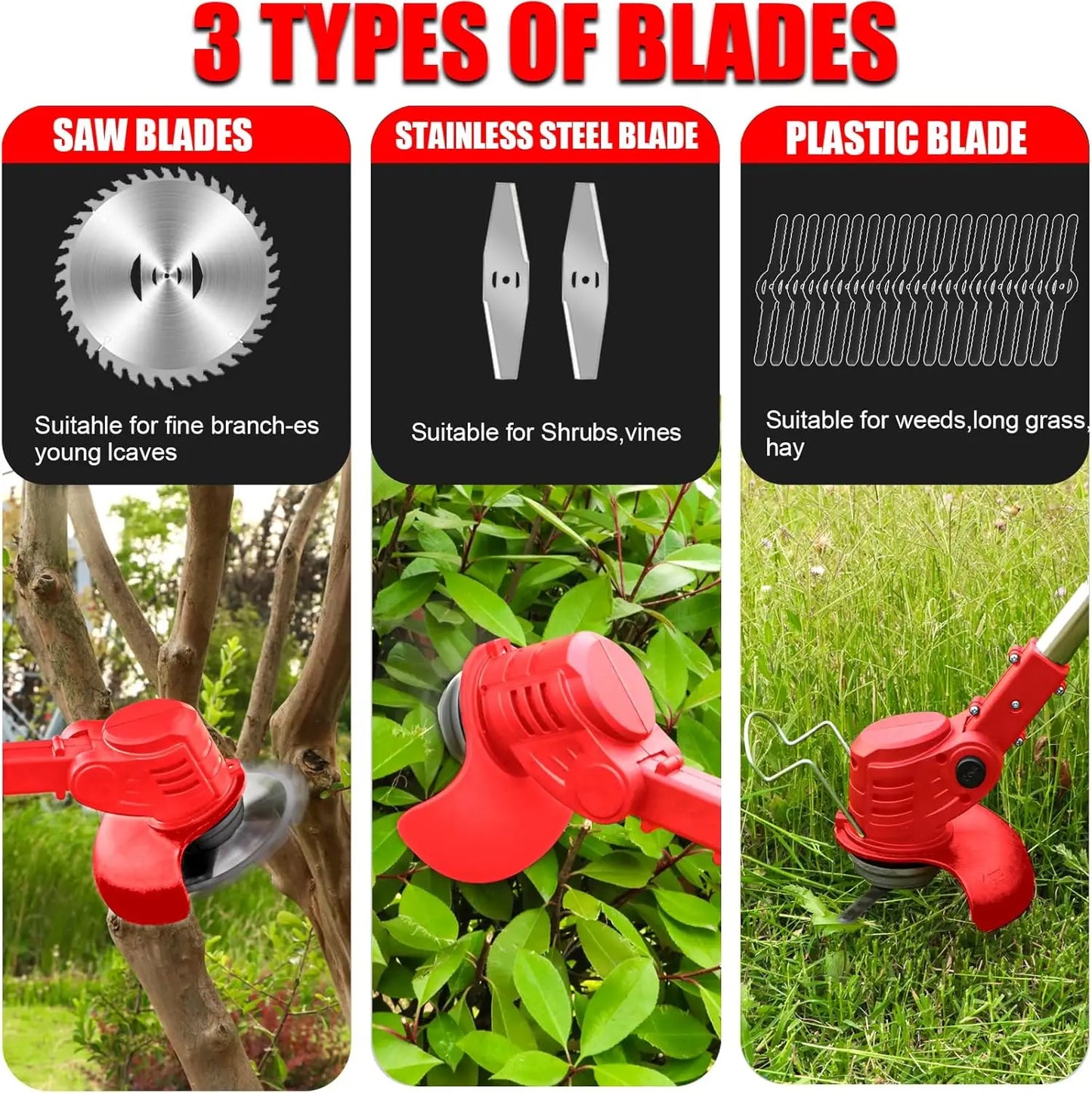 Electric Weed Wacker Battery Powered Grass Trimmer 3 in 1 W