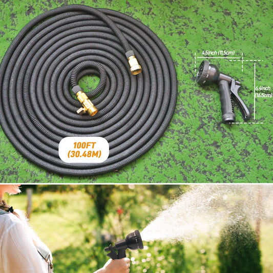 100ft Expandable Garden Hose With Nozzle Outdoor Watering