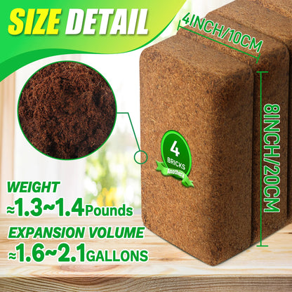 Coco Coir Brick for Plants- 4 Pack Premium