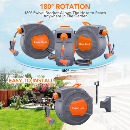 Retractable Garden Hose Reel - 1/2 in Wall Mount