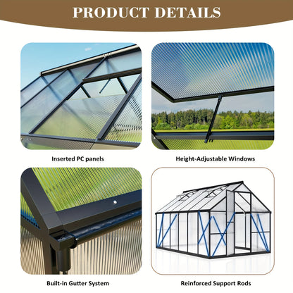4x6FT Polycarbonate Greenhouse, PC Panels & Aluminum Frame