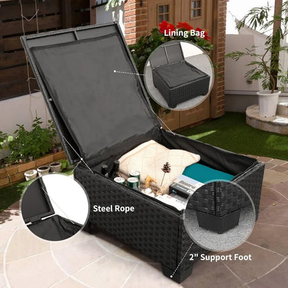 3 Piece Outdoor Sectional Couch with Storage Coffee Table