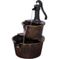 Outdoor Rustic 2-Tiered Barrel and Pump Water Fountain