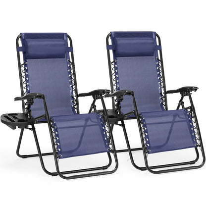 Set of 2 Portable Recliner Patio Garden Lounge Chair