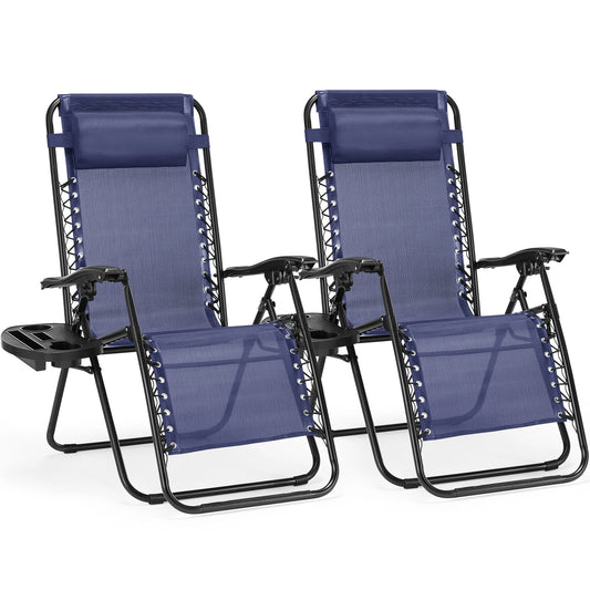 Set of 2 Portable Recliner Patio Garden Lounge Chair