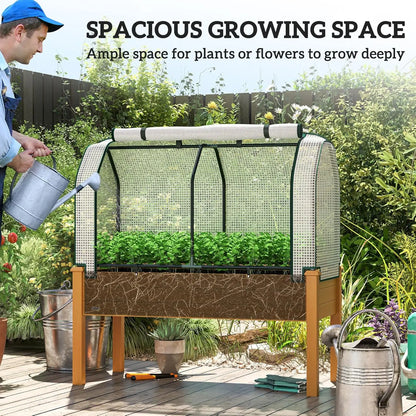 Raised Garden Bed with PE Greenhouse Cover Outdoor