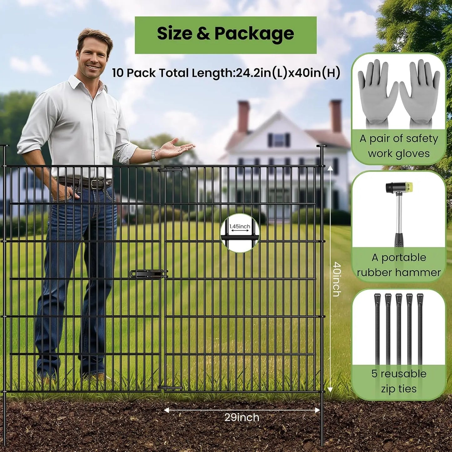 Garden Dog Fence Animal Barrier 24.2' (L) X 40" (H)