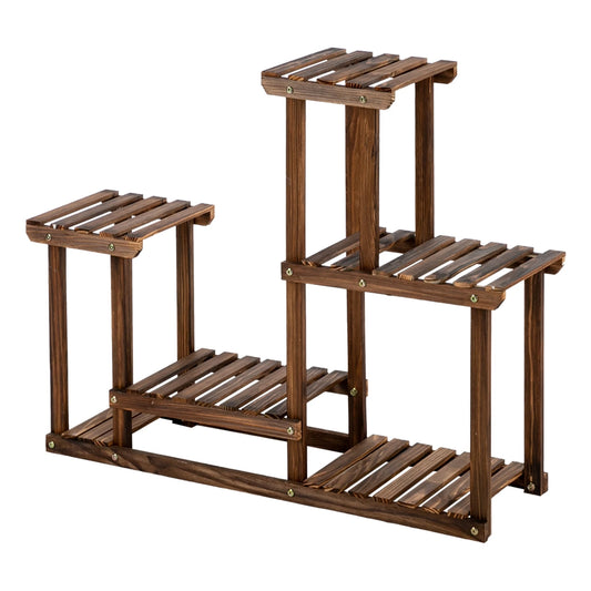 4-Story 7-Seat Carbonized Wood Plant Stand