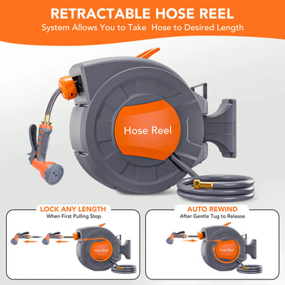 Retractable Garden Hose Reel - 1/2 in Wall Mount