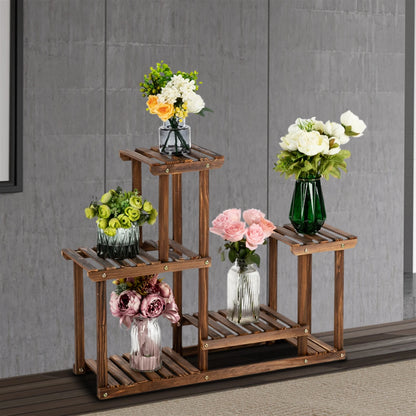 4-Story 7-Seat Carbonized Wood Plant Stand