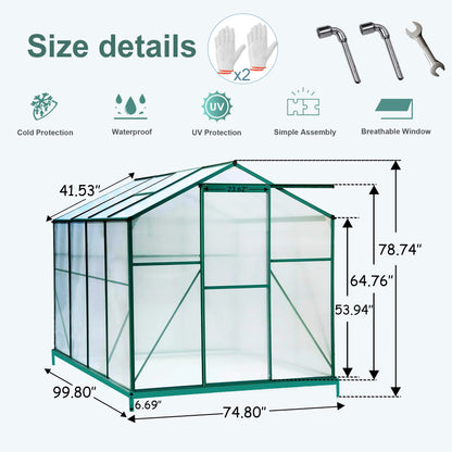 Polycarbonate Greenhouse,6'x 8' Heavy Duty Walk-in Greenhouse