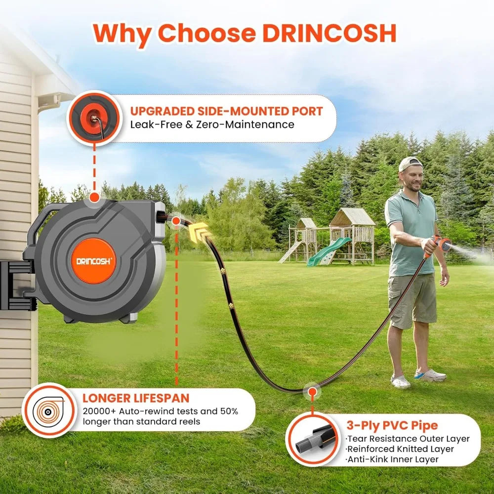 3rd Generation Retractable Garden Hose 130 ft x 1/2 inch Heavy Duty