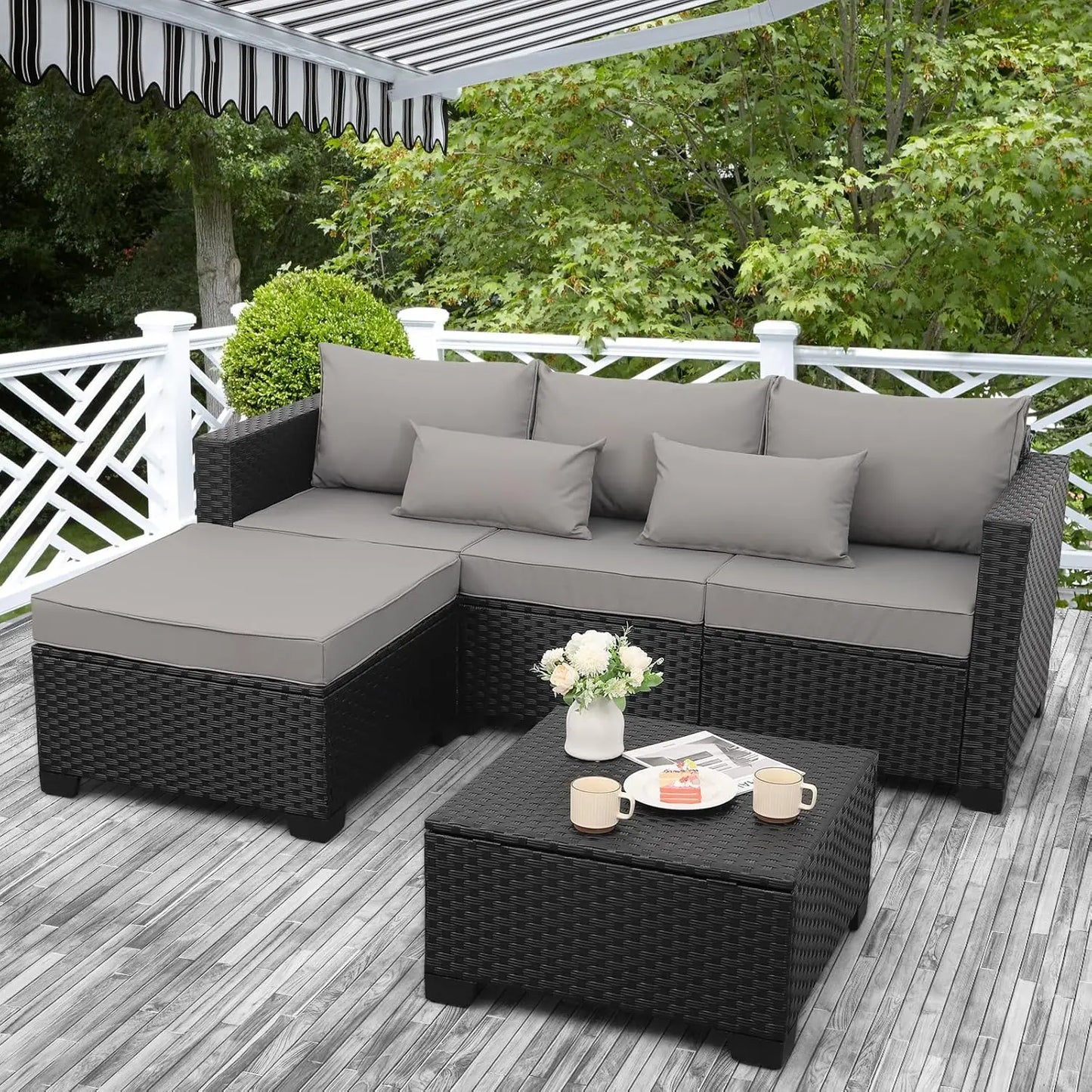 3 Piece Outdoor Sectional Couch with Storage Coffee Table