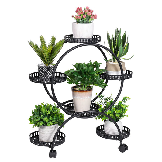 Rolling Metal Plant Stand Flower Storage Shelf