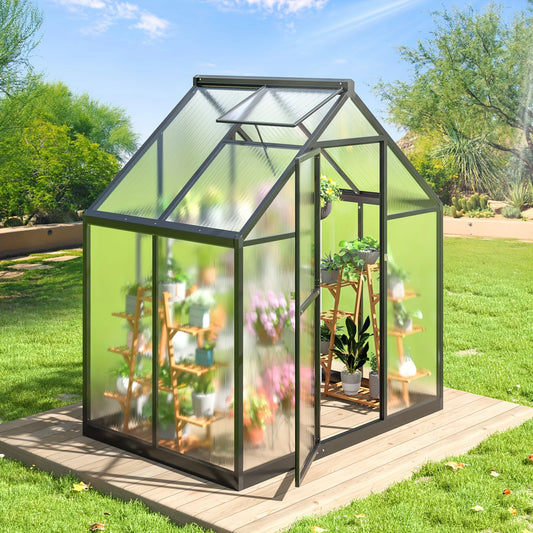 4x6FT Polycarbonate Greenhouse, PC Panels & Aluminum Frame