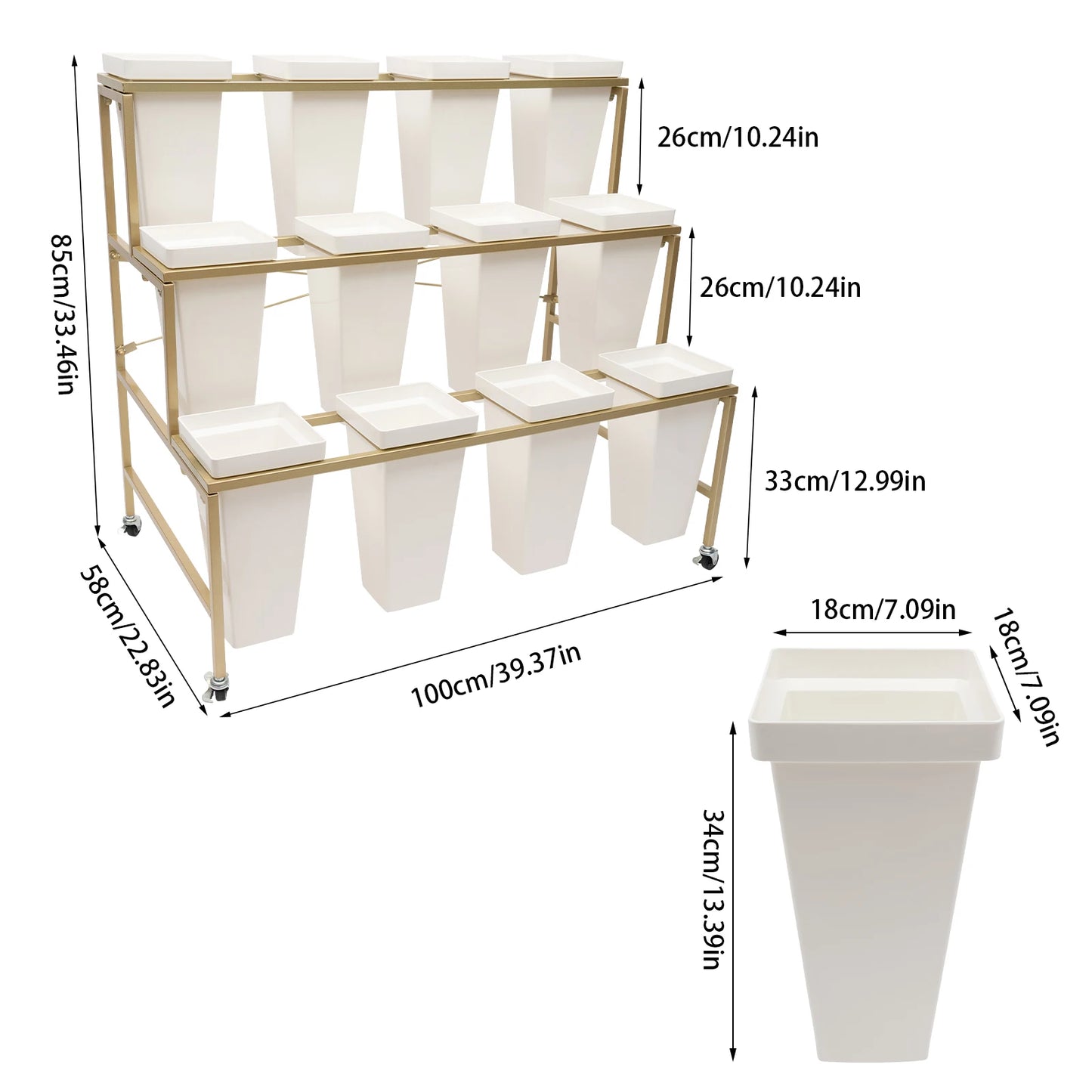 3 Layers White Flower Display Stand 12 Buckets