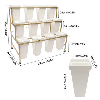3 Layers White Flower Display Stand 12 Buckets