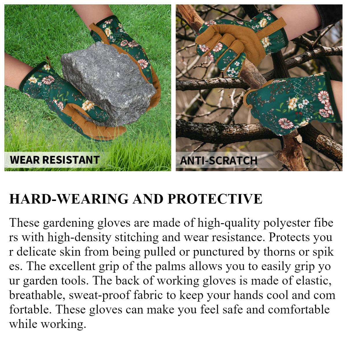 Garden Gloves Breathable Leather with Grip Thorn-Proof