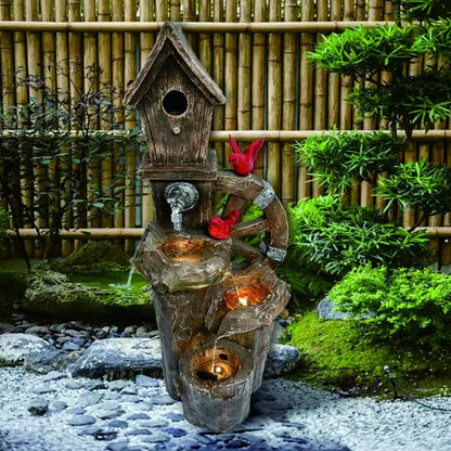 Decorative Garden Birdhouse Three Tier Water Fountain