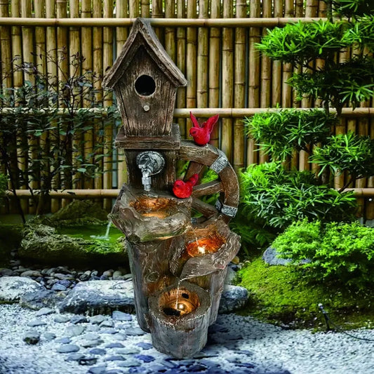 Decorative Garden Birdhouse Three Tier Water Fountain