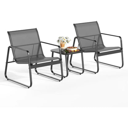 Patio Furniture Set with Metal Frame Glass Table